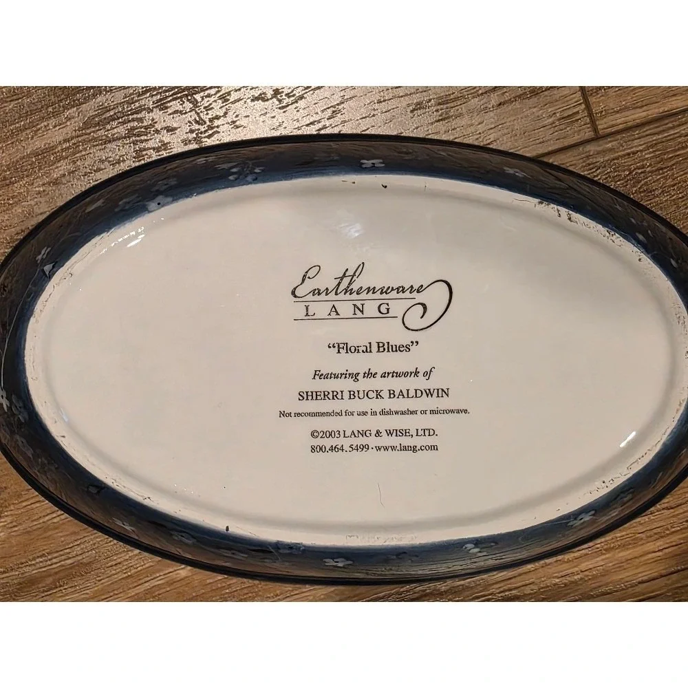 Lang Floral Blues Earthenware Oval Serving Dish Blue White - Picture 6 of 13